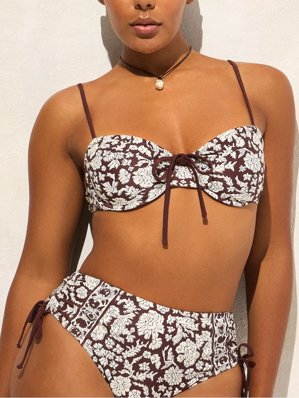 J. Crew Brown and White Floral Bikini Set